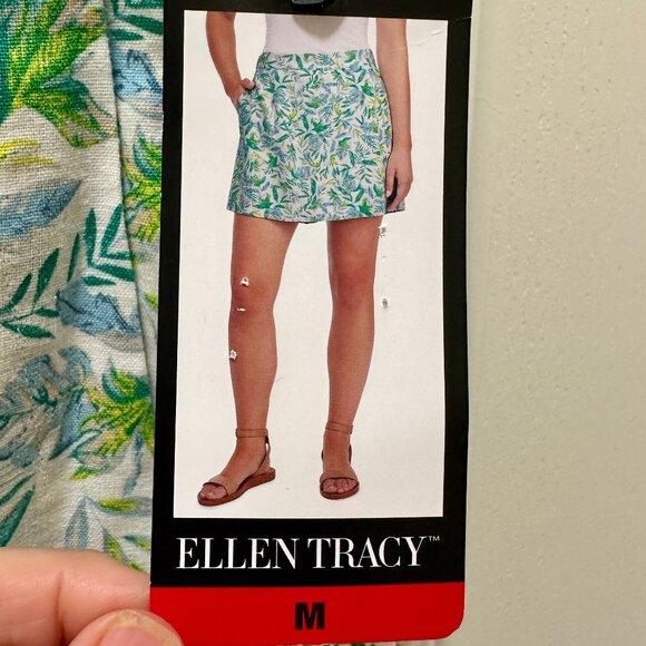 Ellen Tracy Women's Linen Blend Skort Size M Green Tropical Boho Feminine (NEW) - Picture 4 of 12